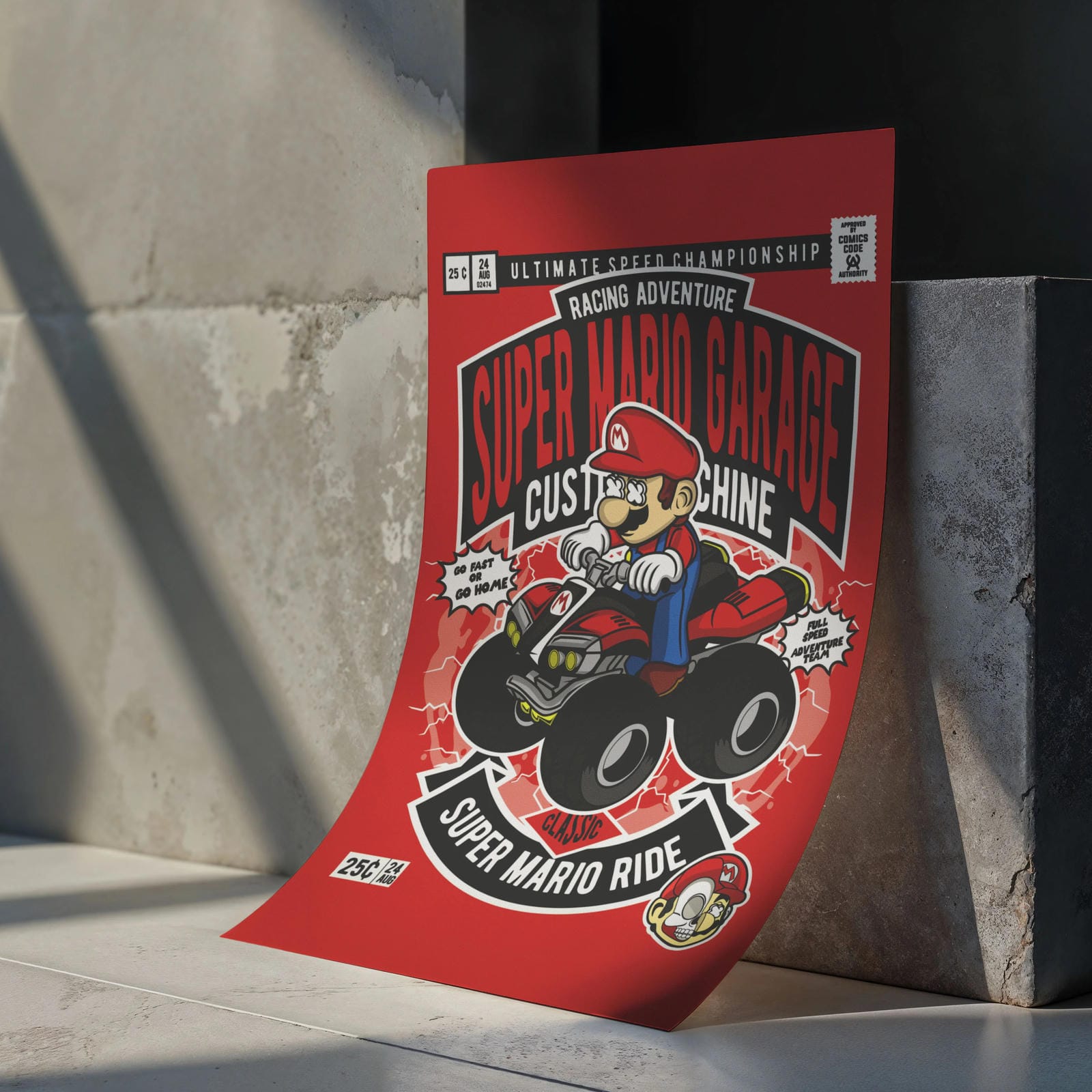 Mario Ride Art Wall Decor – Retro Cartoon Comic Poster