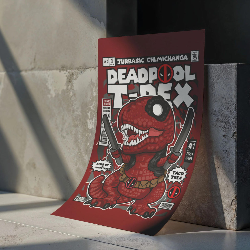 Deadpool Trex Art Wall Decor – Retro Cartoon Comic Poster