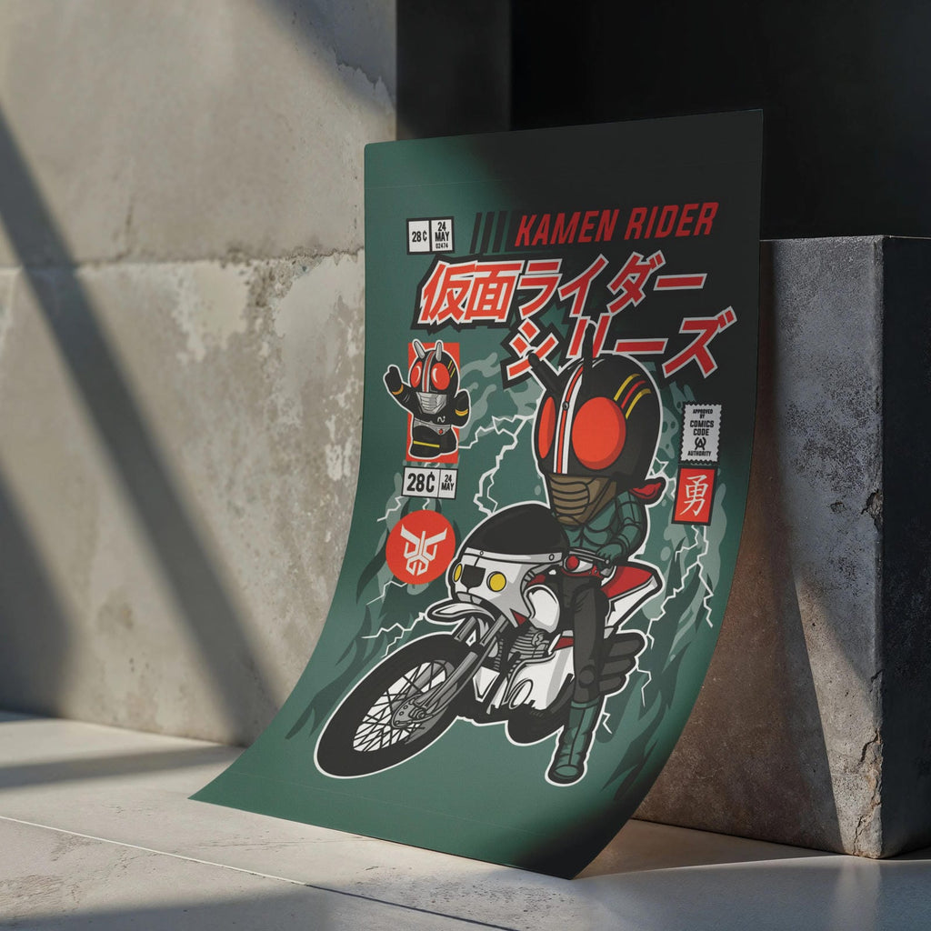 Kamen Rider Motorcycle Art Wall Decor – Retro Cartoon Comic Poster