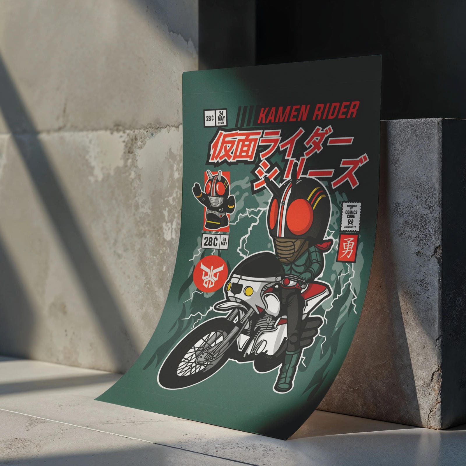 Kamen Rider Motorcycle Art Wall Decor – Retro Cartoon Comic Poster