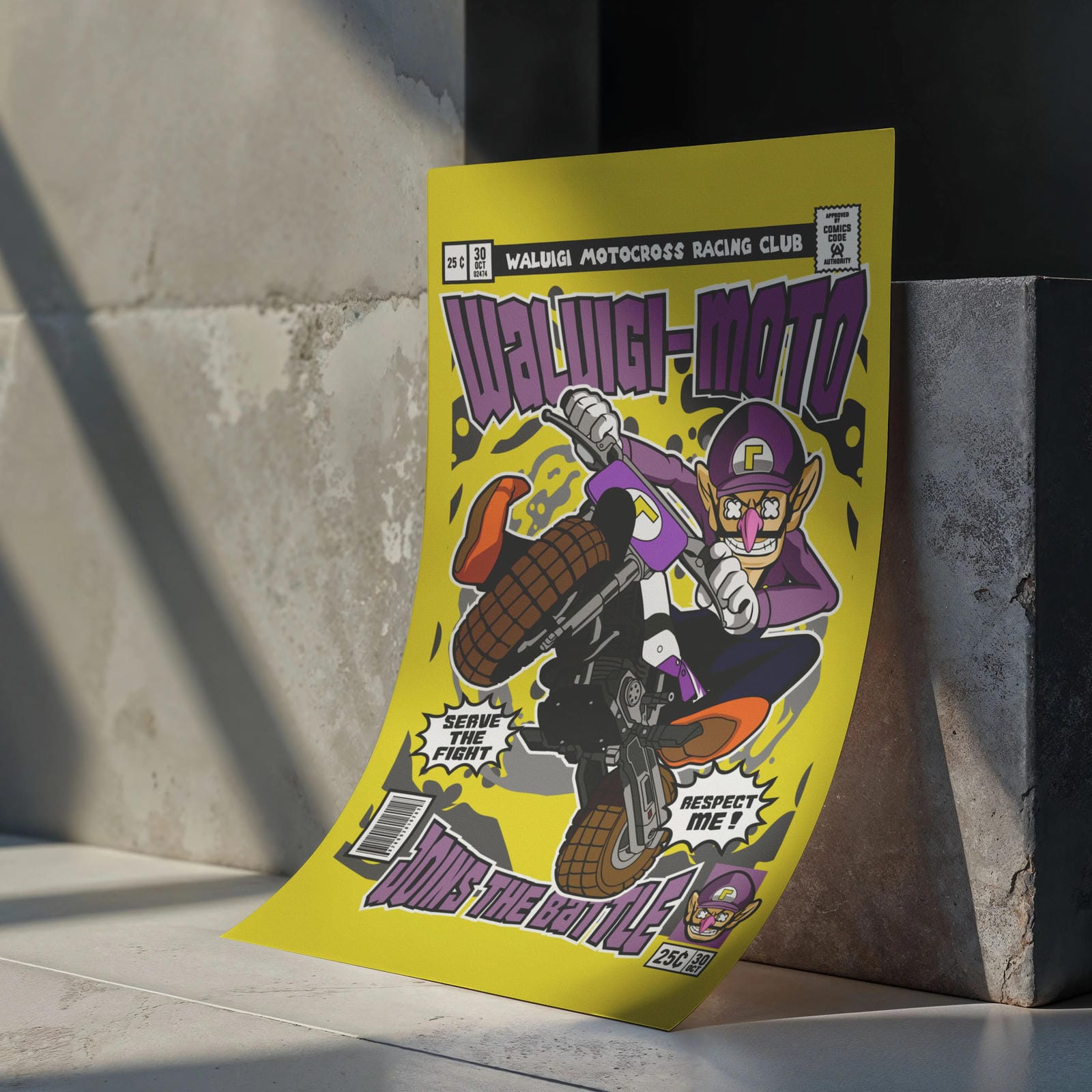 Waluigi Motocross Art Wall Decor – Retro Cartoon Comic Poster
