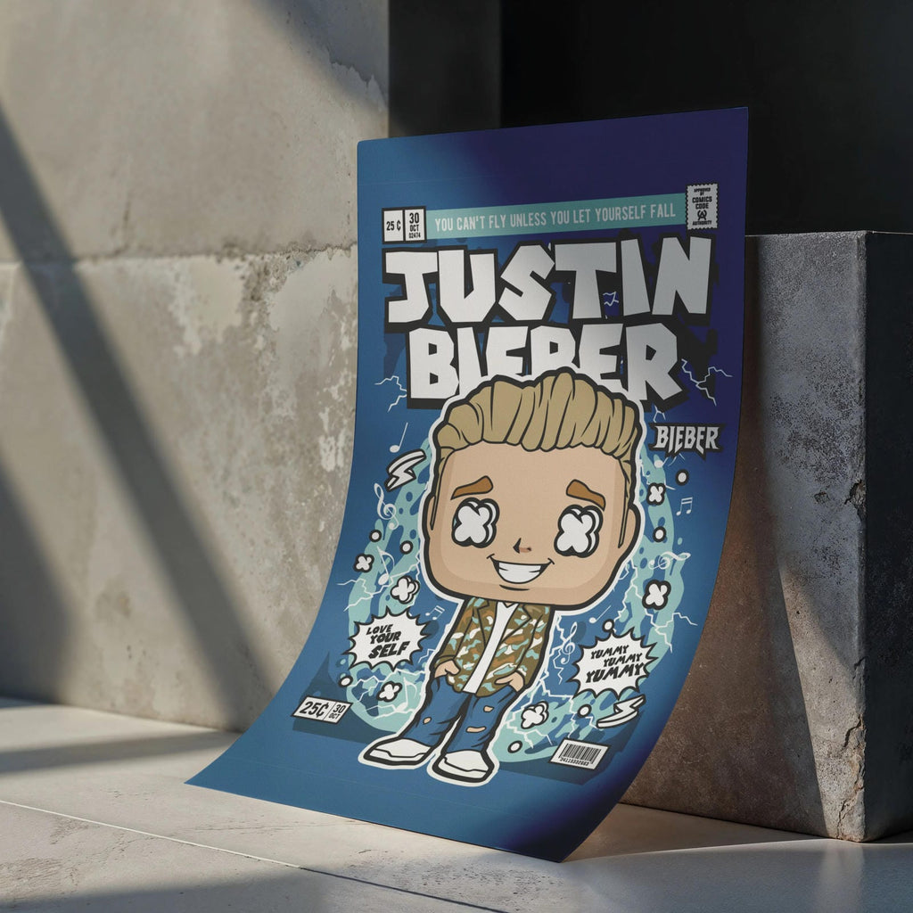Justin Bieber Art Wall Decor – Retro Cartoon Comic Poster
