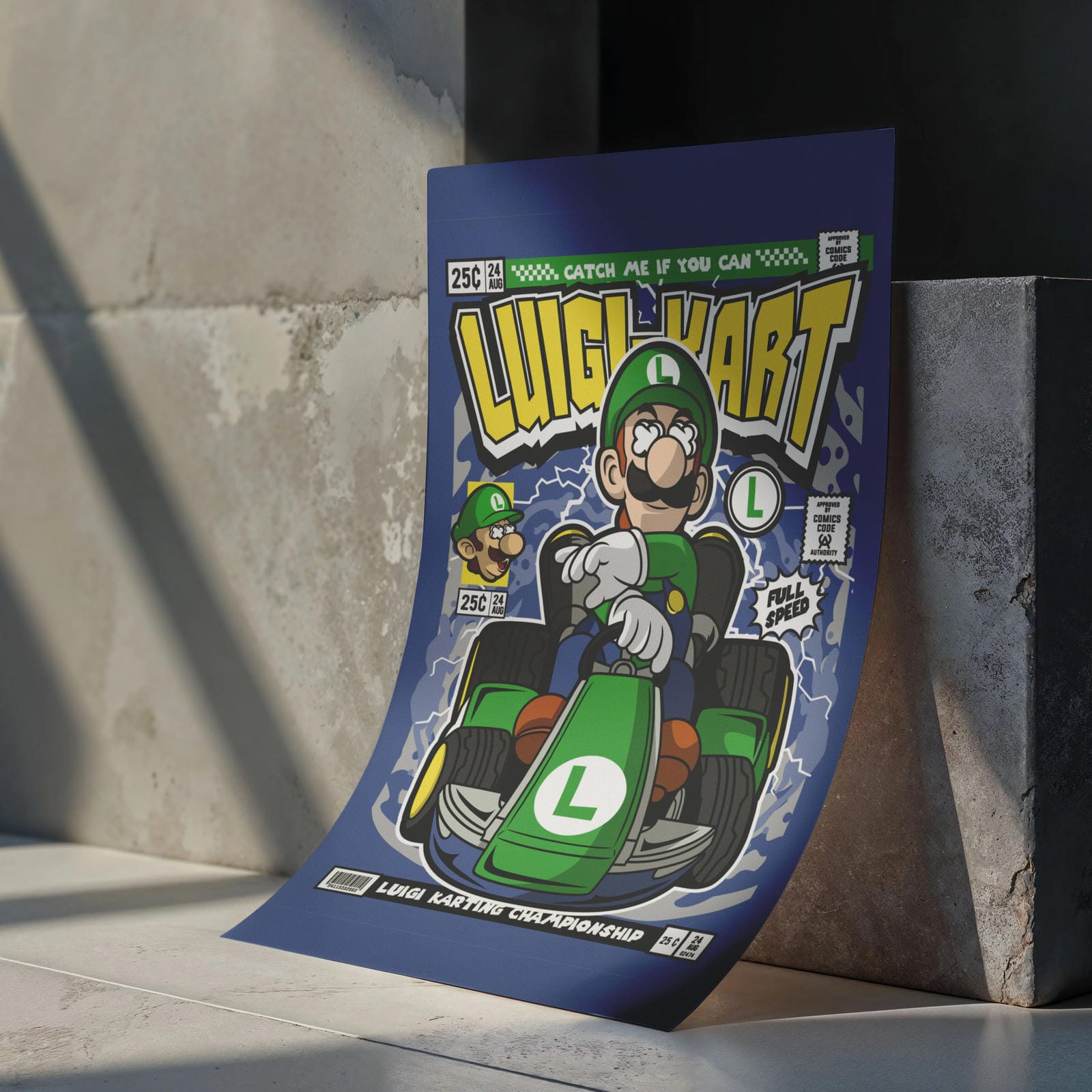 Luigi Karting Art Wall Decor – Retro Cartoon Comic Poster
