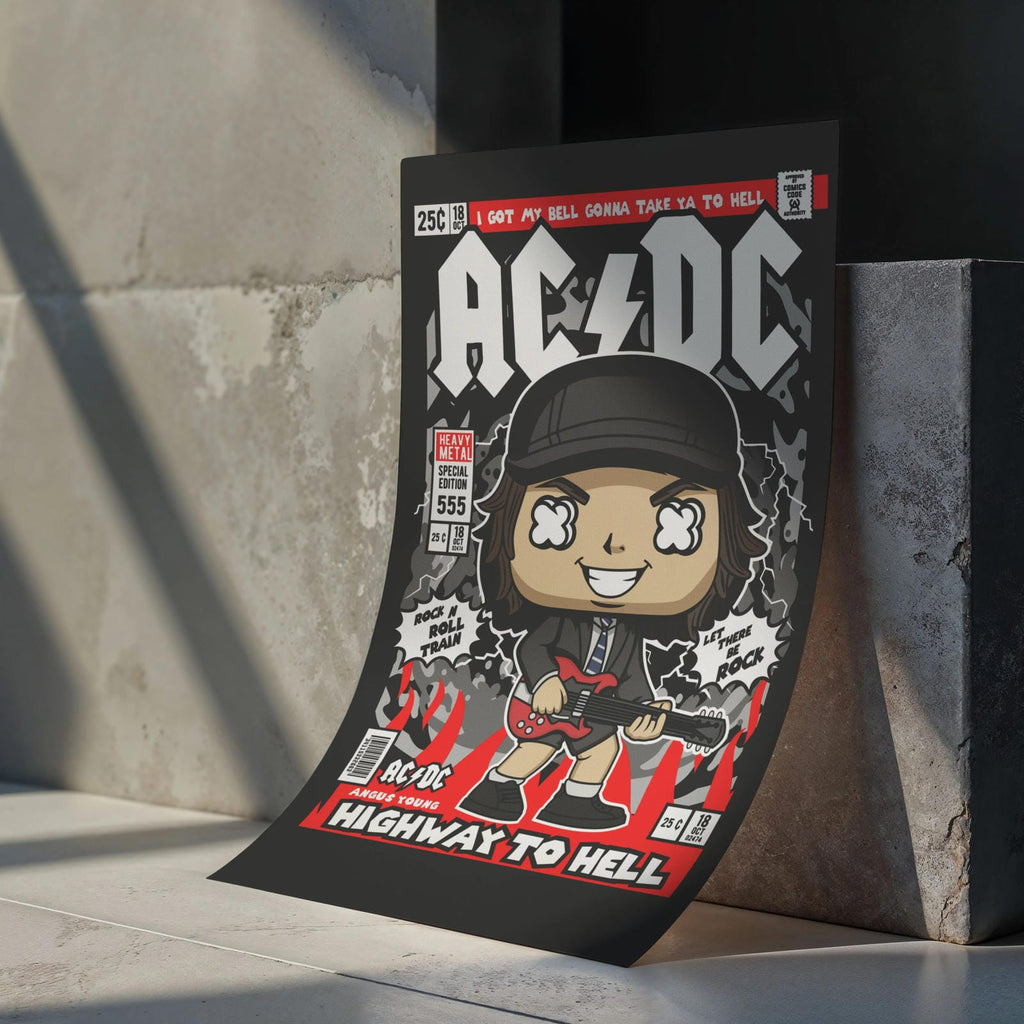 Angus Young AC/DC Pop Art Wall Decor – Retro Cartoon Comic Poster