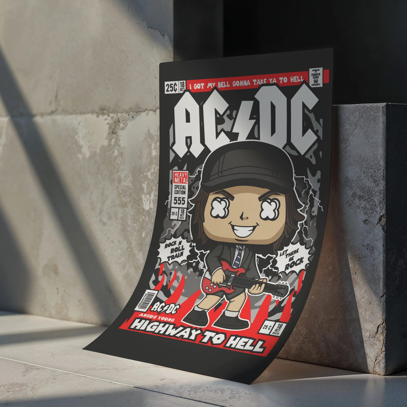 Angus Young AC/DC Pop Art Wall Decor – Retro Cartoon Comic Poster