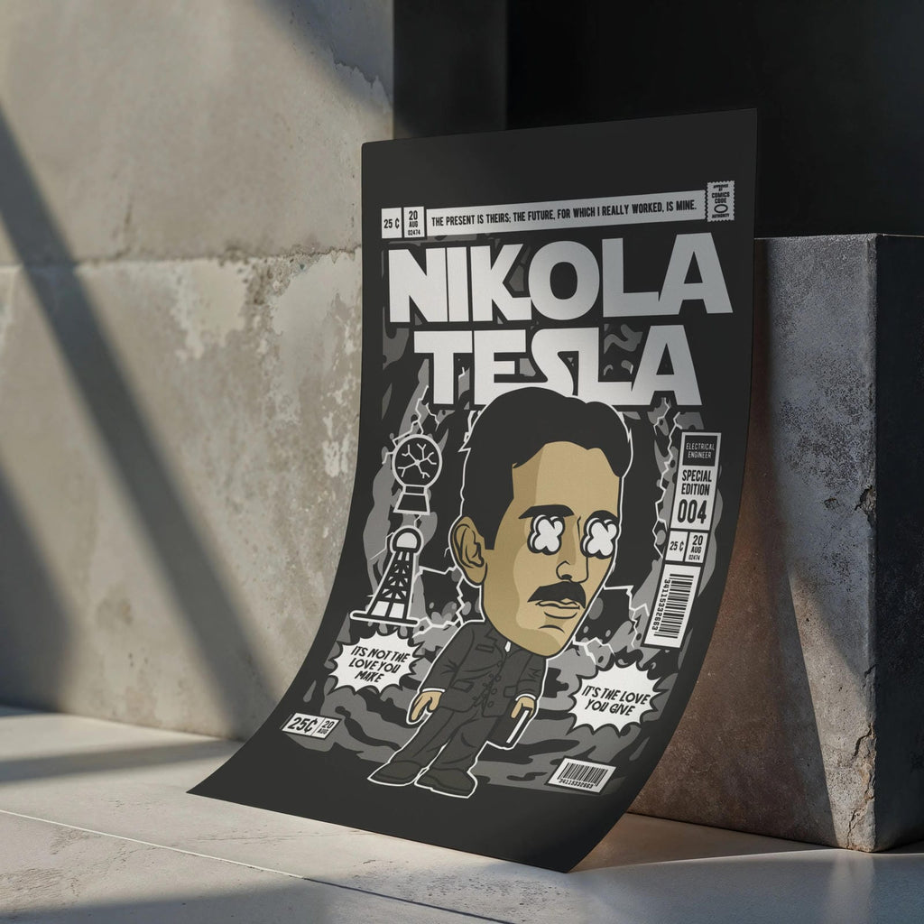 Nikola Tesla Art Wall Decor – Retro Cartoon Comic Poster