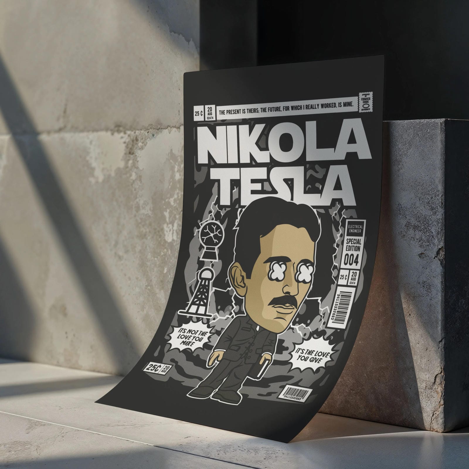 Nikola Tesla Art Wall Decor – Retro Cartoon Comic Poster