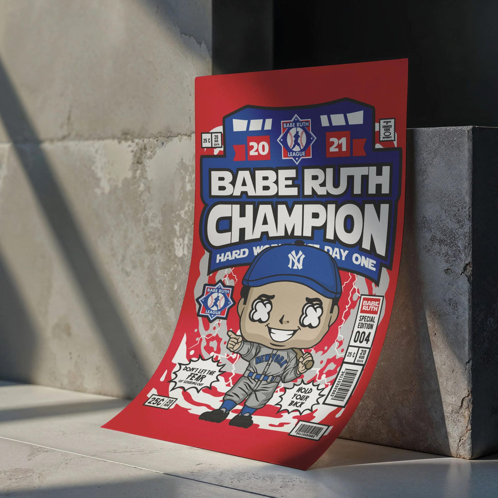 Babe Ruth Pop Art Wall Decor – Retro Cartoon Comic Poster