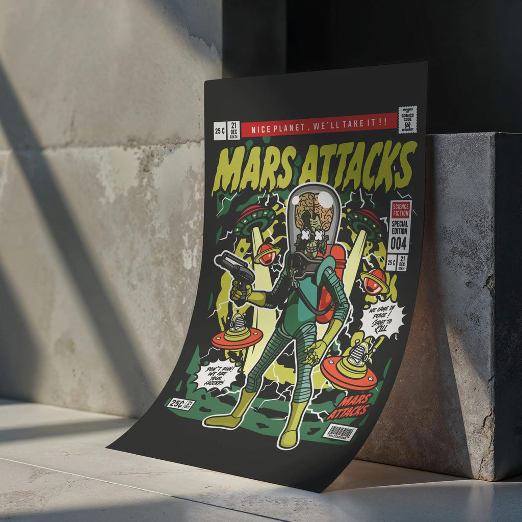 Mars Attacks Art Wall Decor – Retro Cartoon Comic Poster