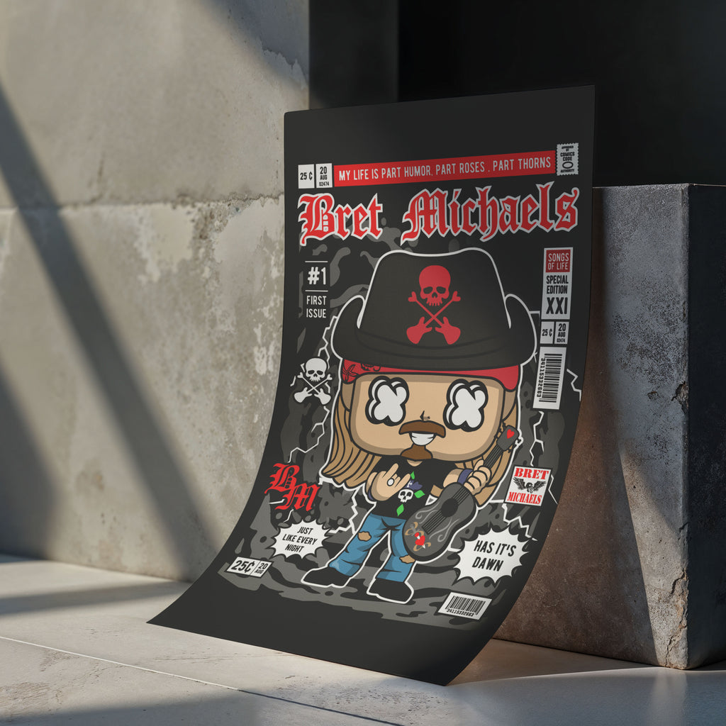 Bret Michaels Pop Art Wall Decor – Retro Cartoon Comic Poster