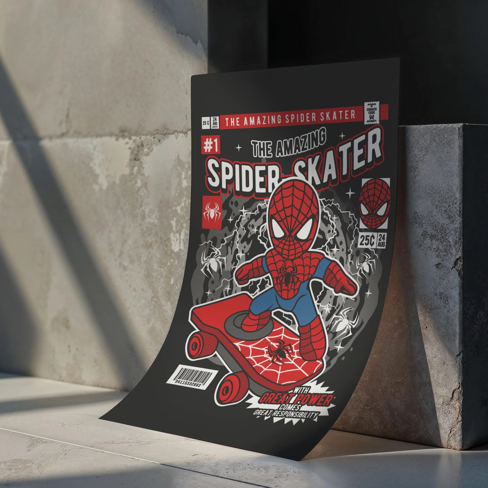 Spiderman Skateboard Art Wall Decor – Retro Cartoon Comic Poster