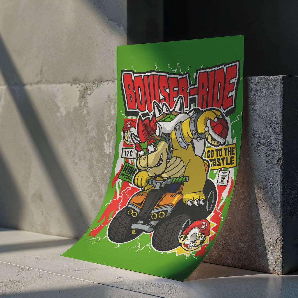 Bowser Ride Pop Art Wall Decor – Retro Cartoon Comic Poster