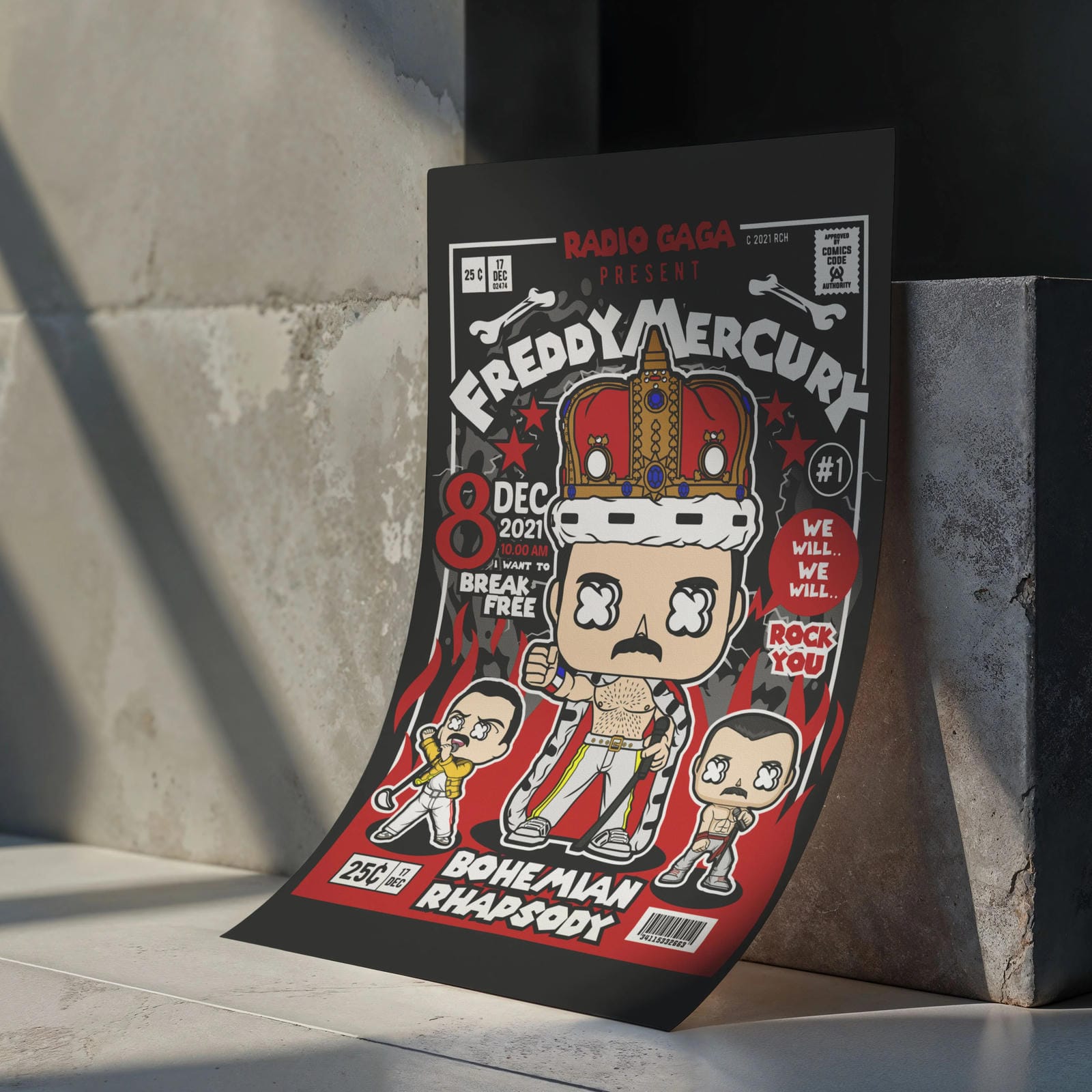 Freddy Mercury Bohemian Art Wall Decor – Retro Cartoon Comic Poster