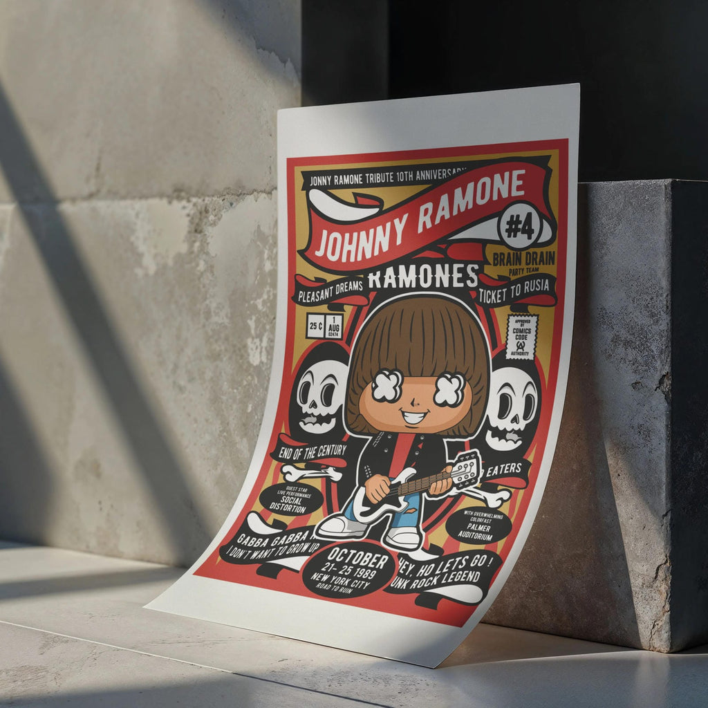 Johnny Ramone Art Wall Decor – Retro Cartoon Comic Poster