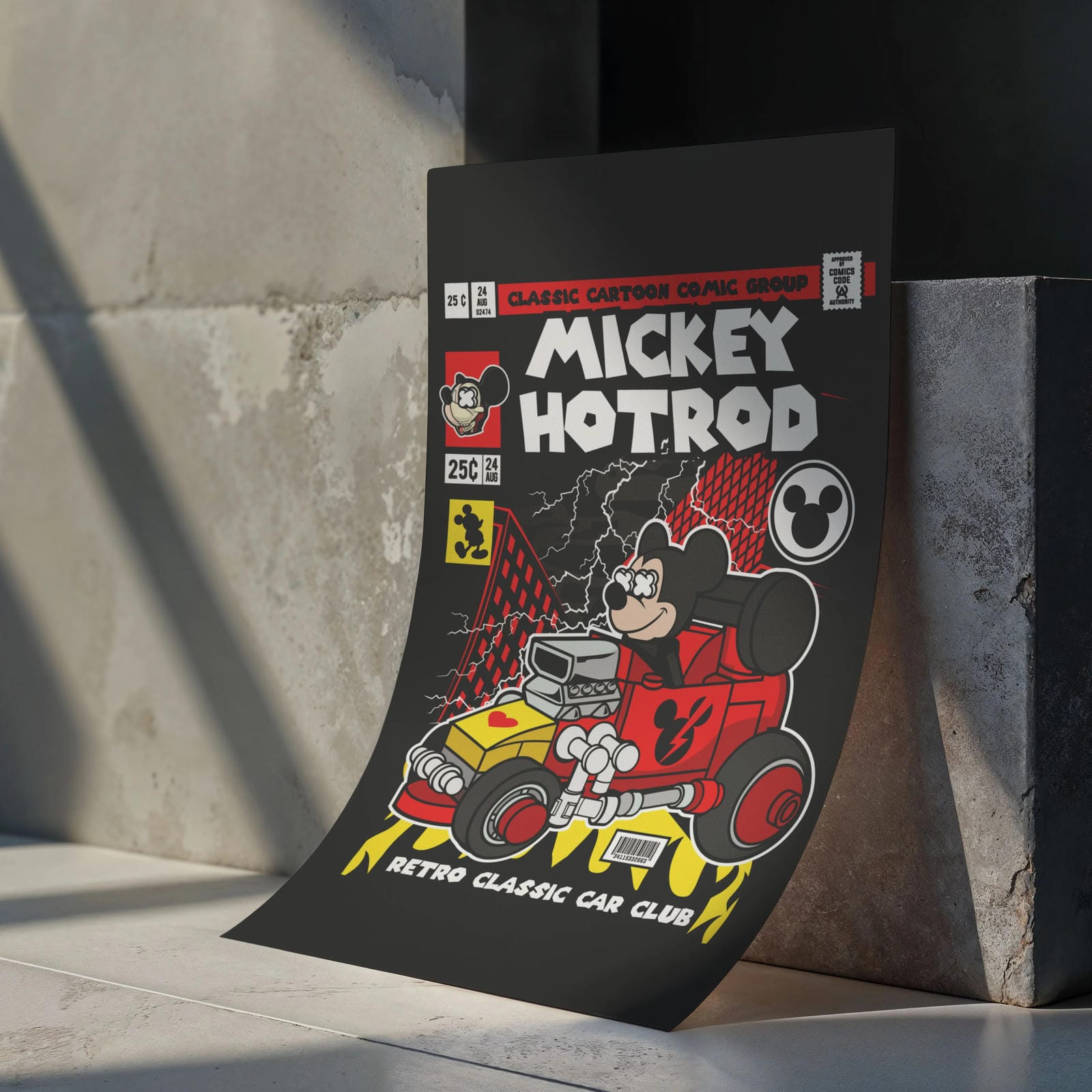 Mickey Hot Rod Art Wall Decor – Retro Cartoon Comic Poster