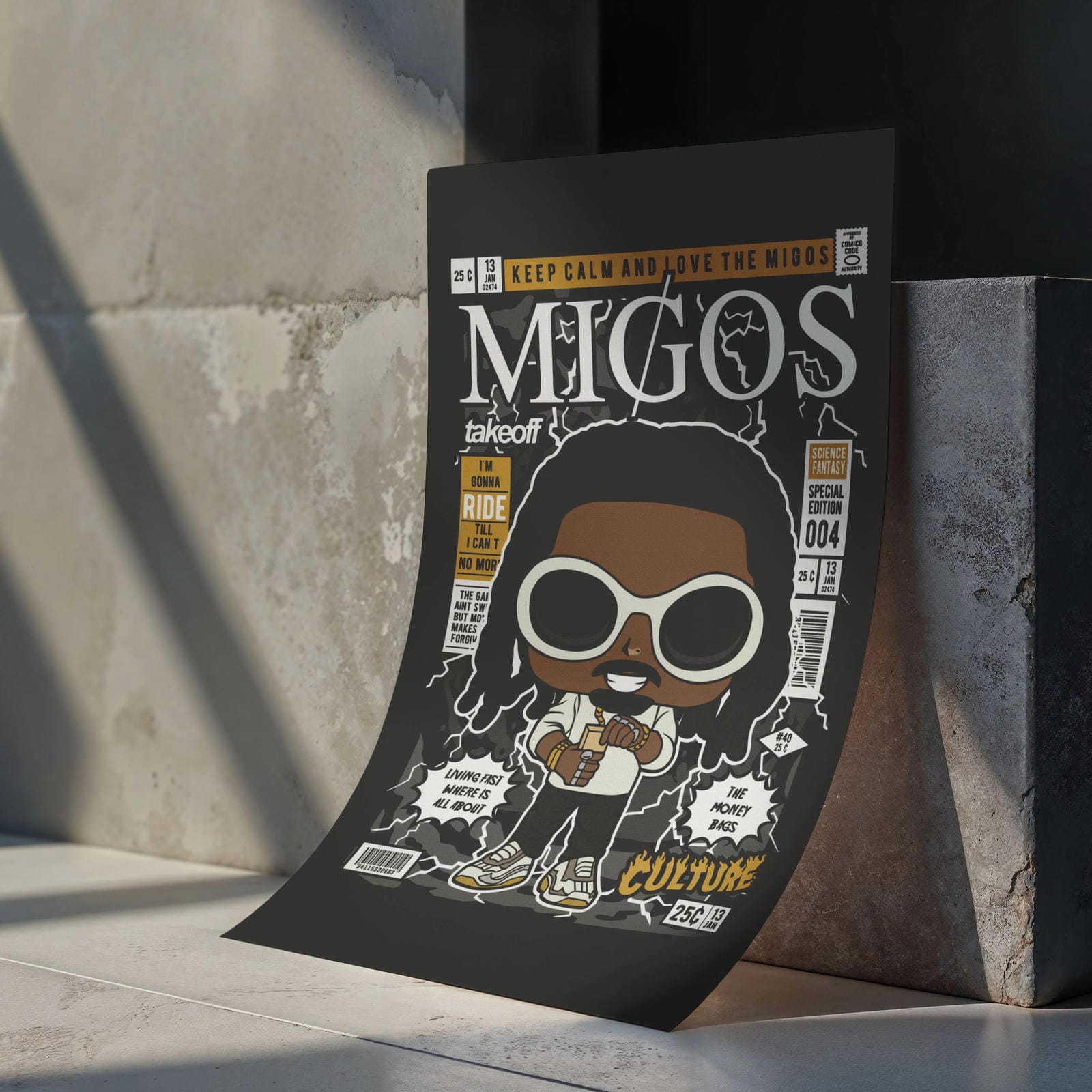 Migos Takeoff Art Wall Decor – Retro Cartoon Comic Poster