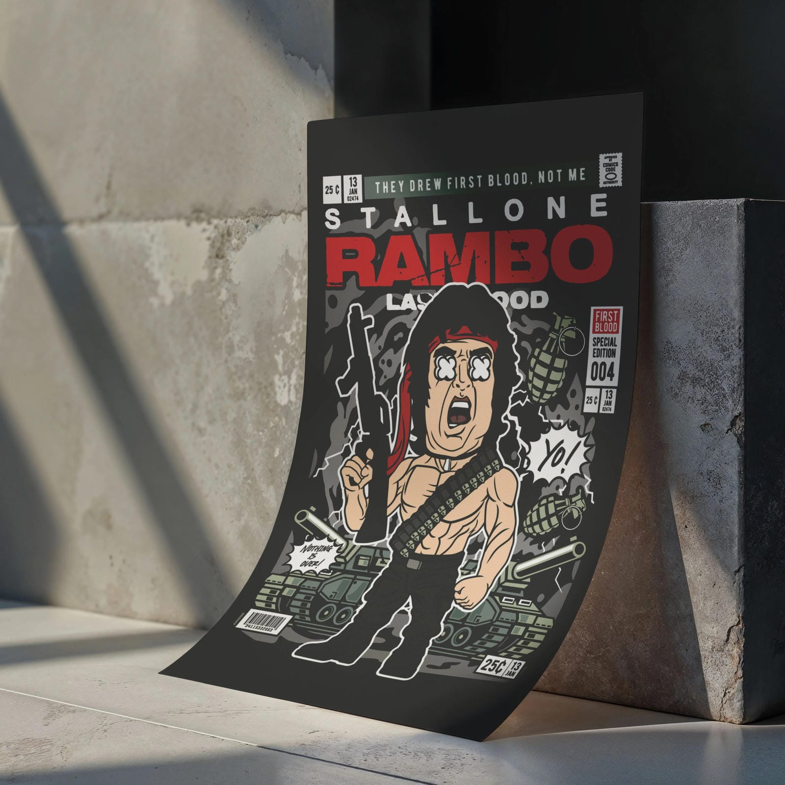 John Rambo Art Wall Decor – Retro Cartoon Comic Poster – Moshi Tu