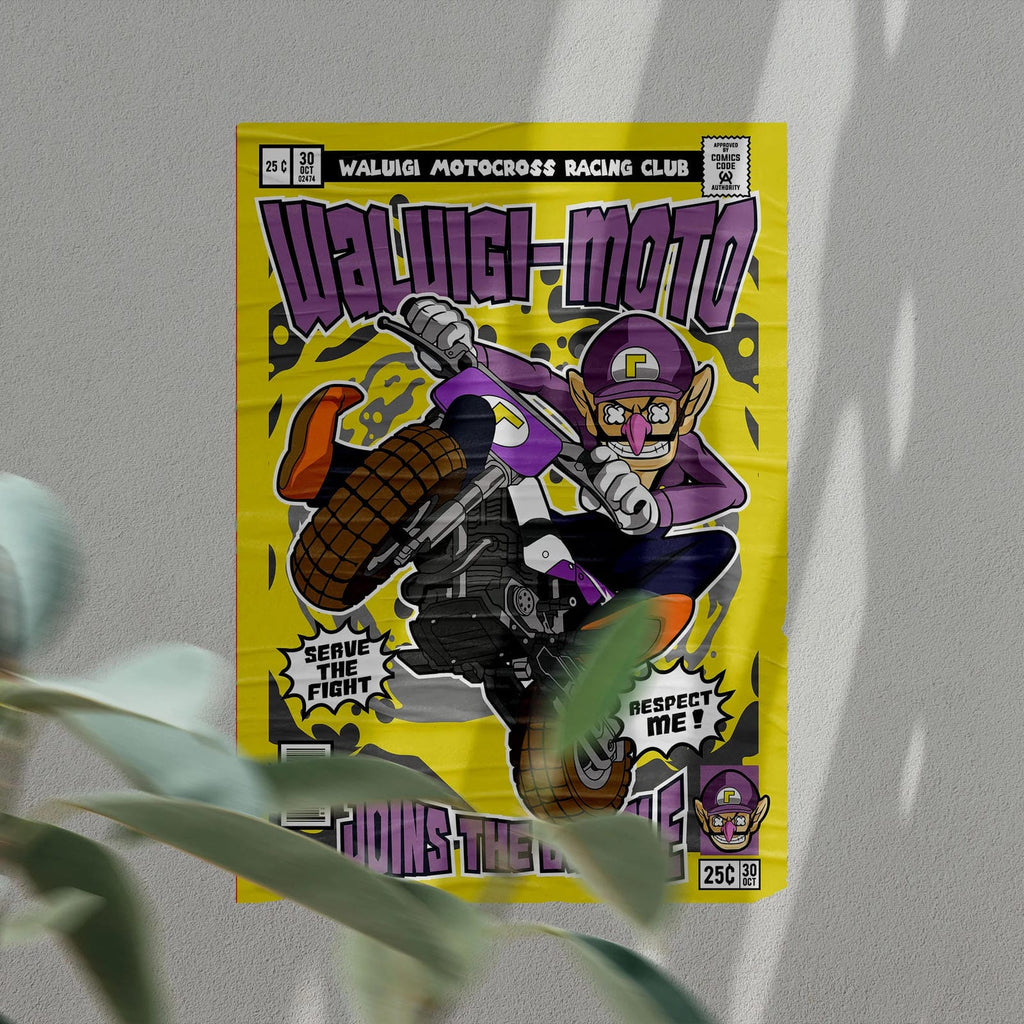 Waluigi Motocross Art Wall Decor – Retro Cartoon Comic Poster