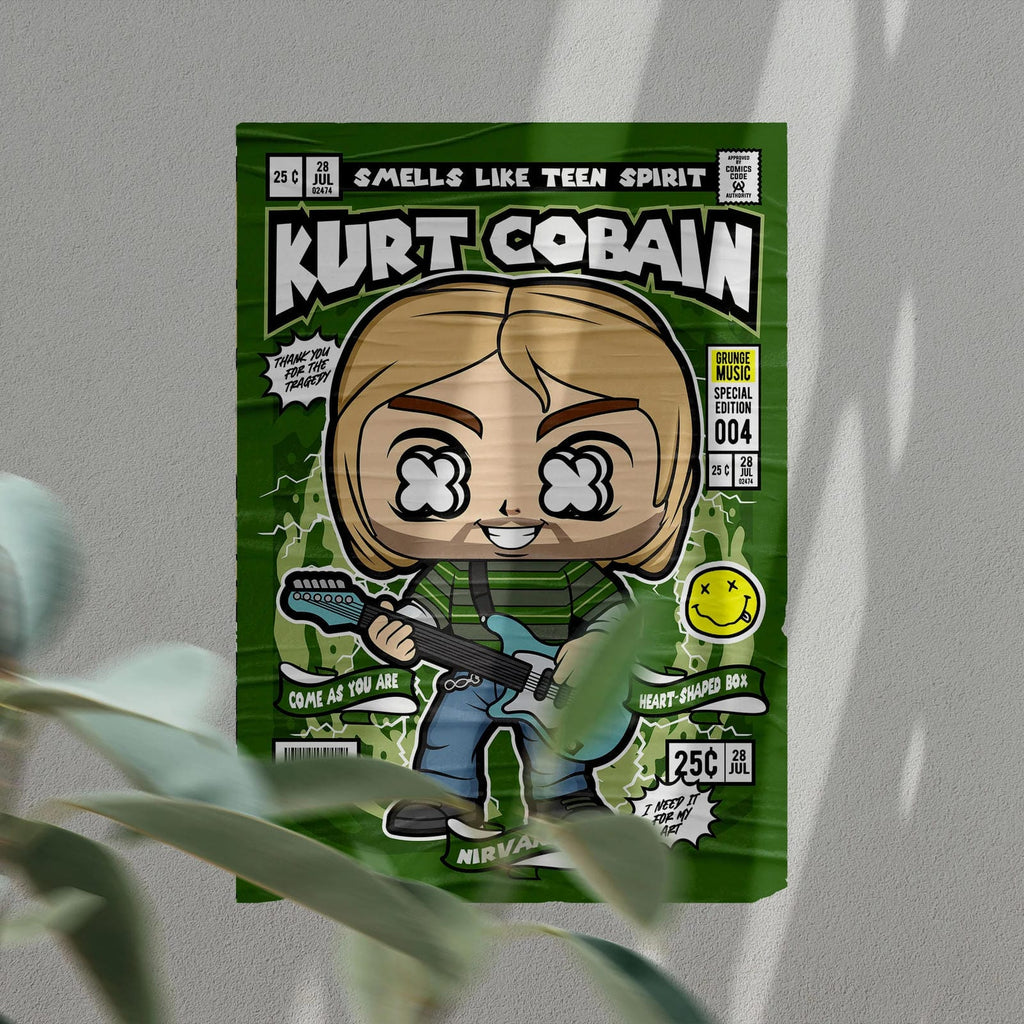 Kurt Cobain Wall Decor – Retro Cartoon Comic Poster