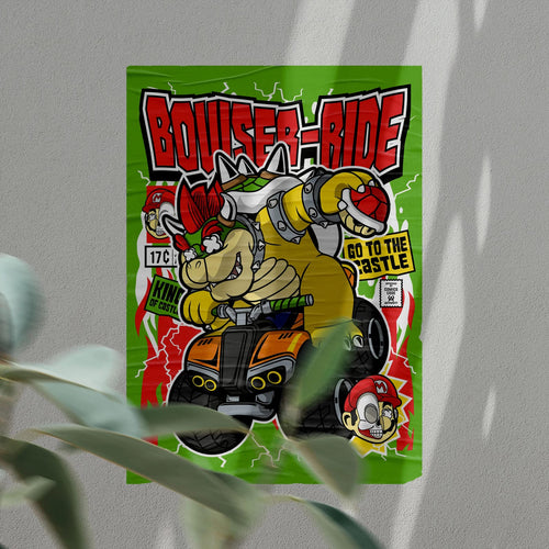 Bowser Ride Pop Art Wall Decor – Retro Cartoon Comic Poster