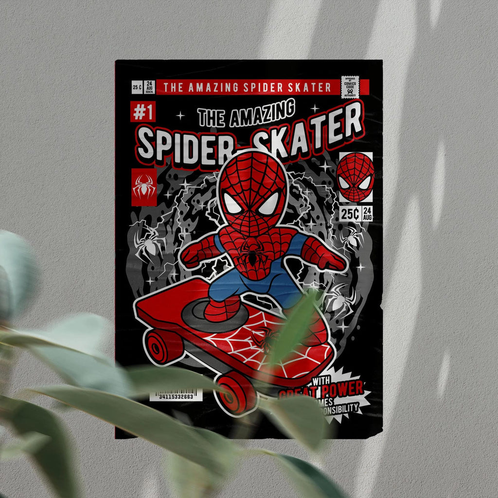 Spiderman Skateboard Art Wall Decor – Retro Cartoon Comic Poster