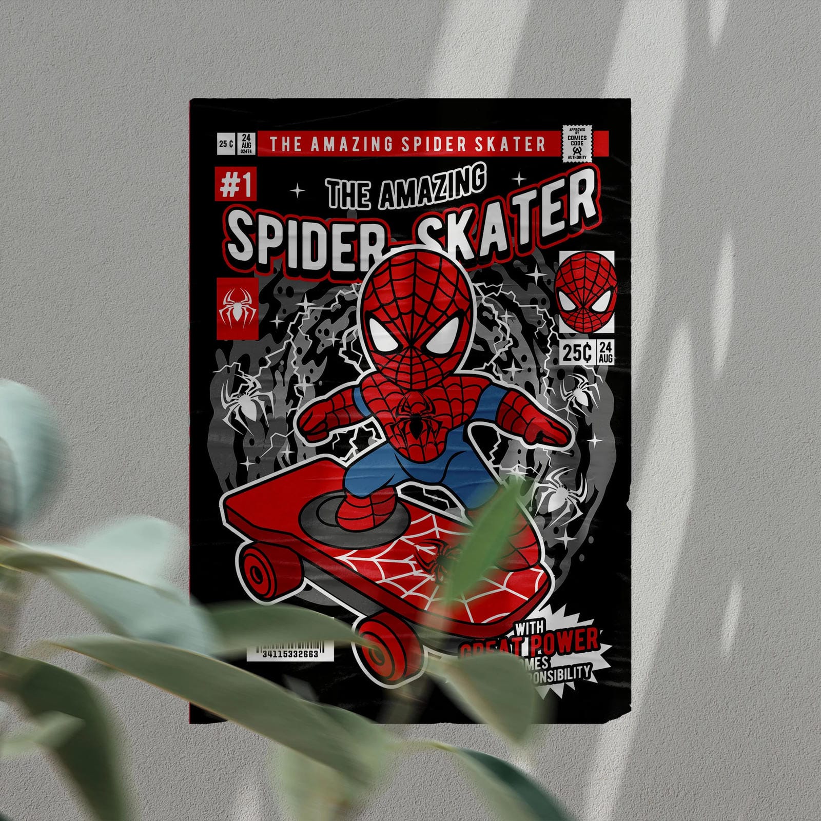 Spiderman Skateboard Art Wall Decor – Retro Cartoon Comic Poster