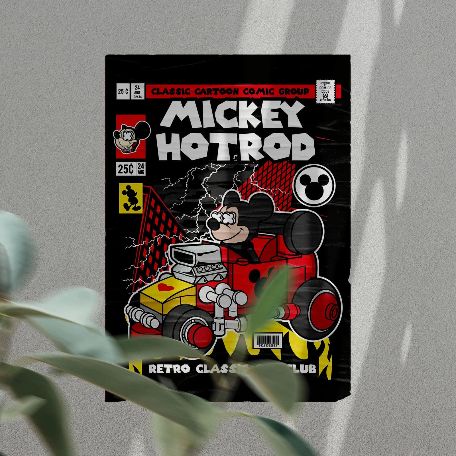 Mickey Hot Rod Art Wall Decor – Retro Cartoon Comic Poster