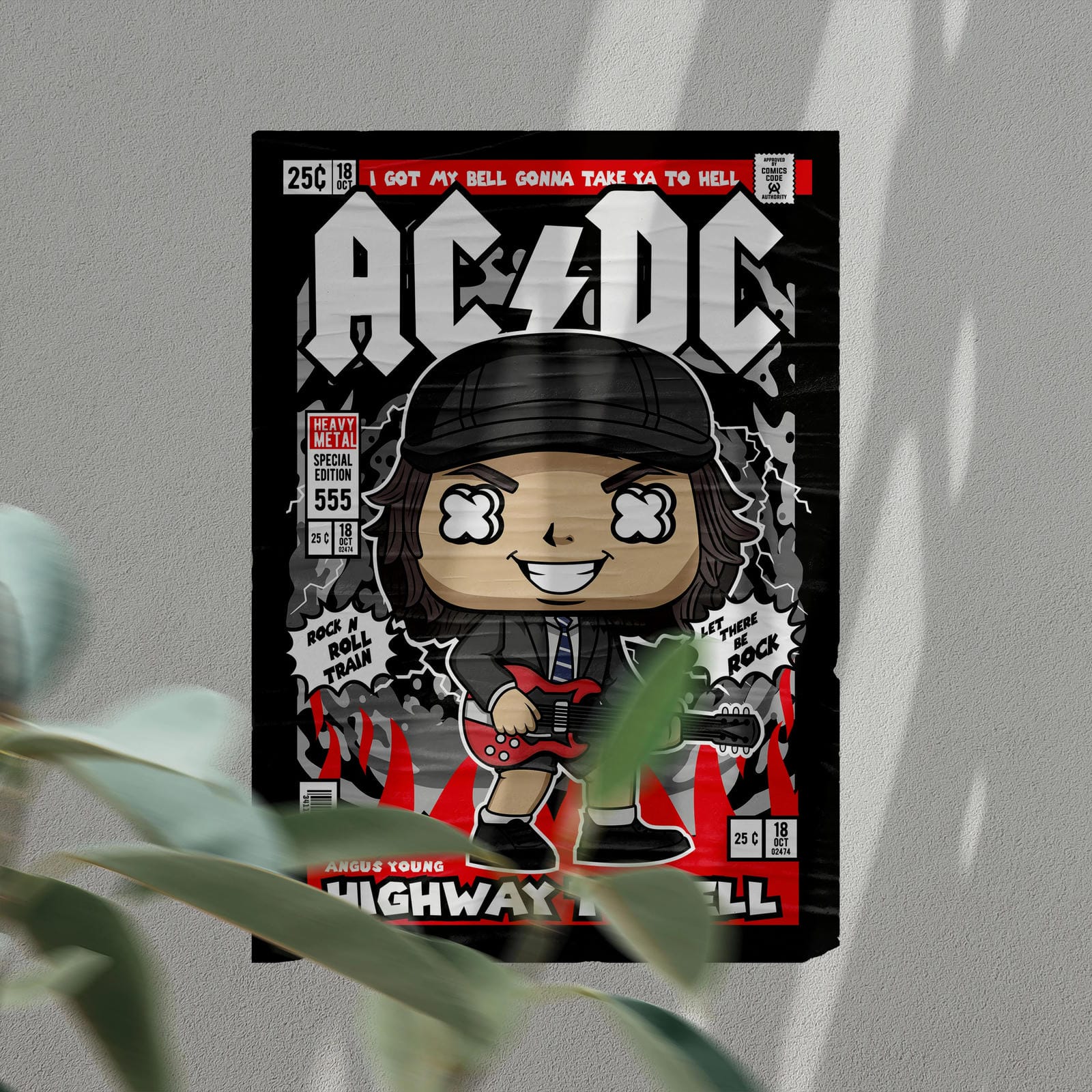 Angus Young AC/DC Pop Art Wall Decor – Retro Cartoon Comic Poster