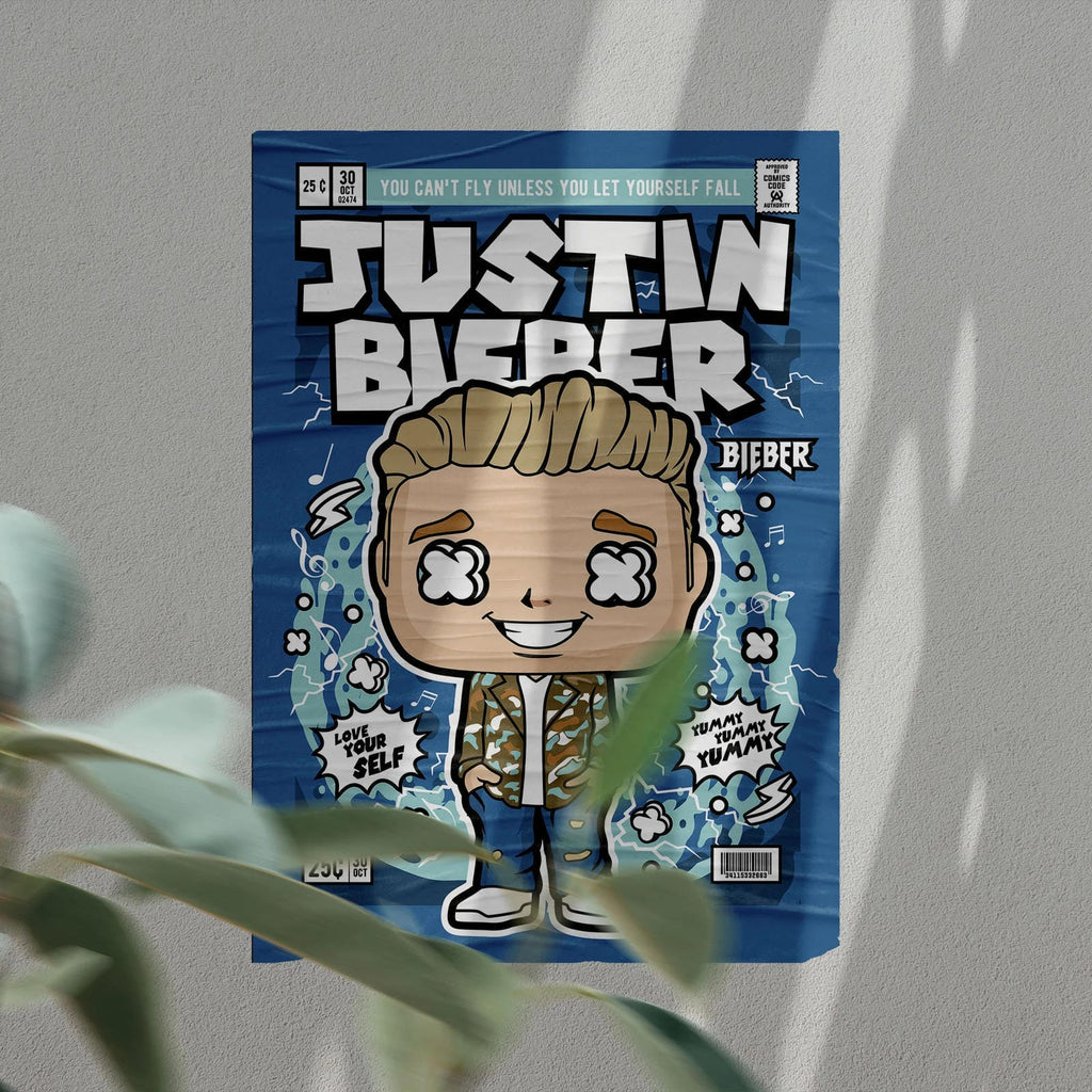 Justin Bieber Art Wall Decor – Retro Cartoon Comic Poster