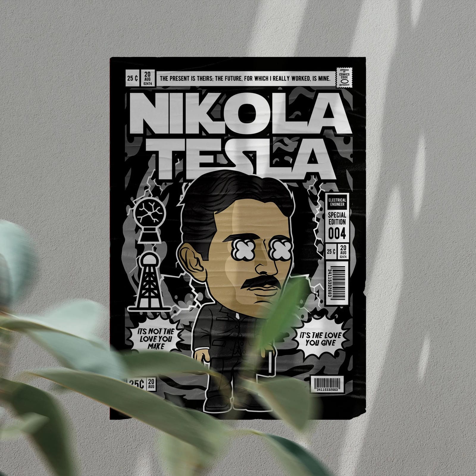 Nikola Tesla Art Wall Decor – Retro Cartoon Comic Poster