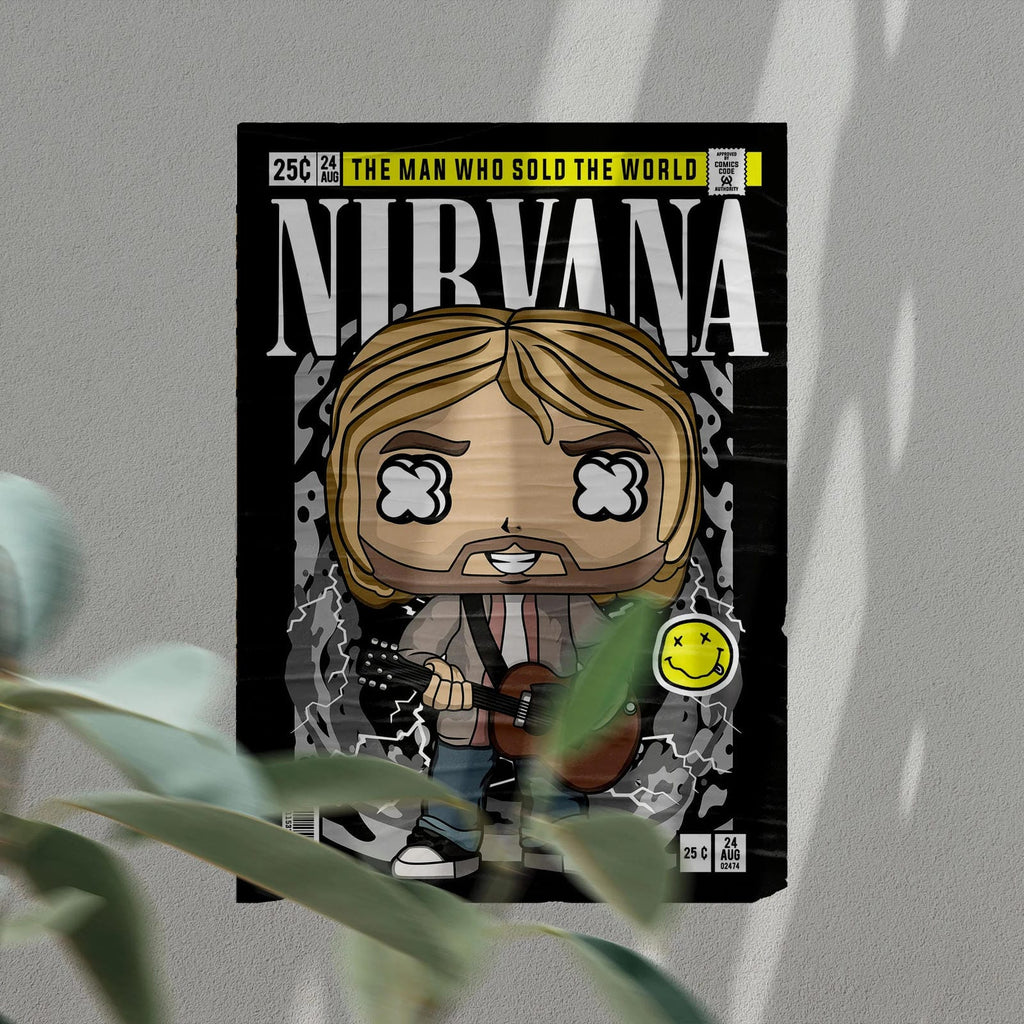 Nirvana Kurt Cobain Art Wall Decor – Retro Cartoon Comic Poster