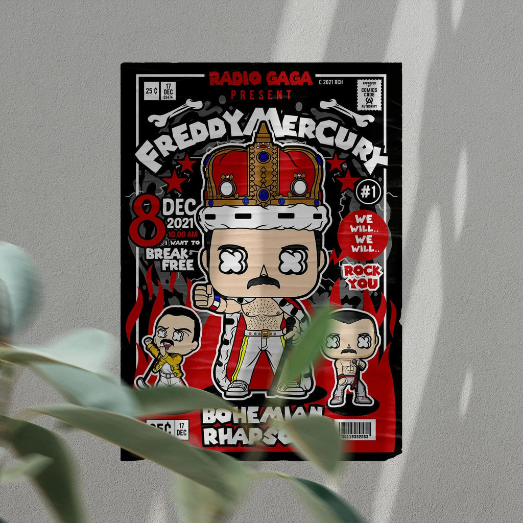Freddy Mercury Bohemian Art Wall Decor – Retro Cartoon Comic Poster
