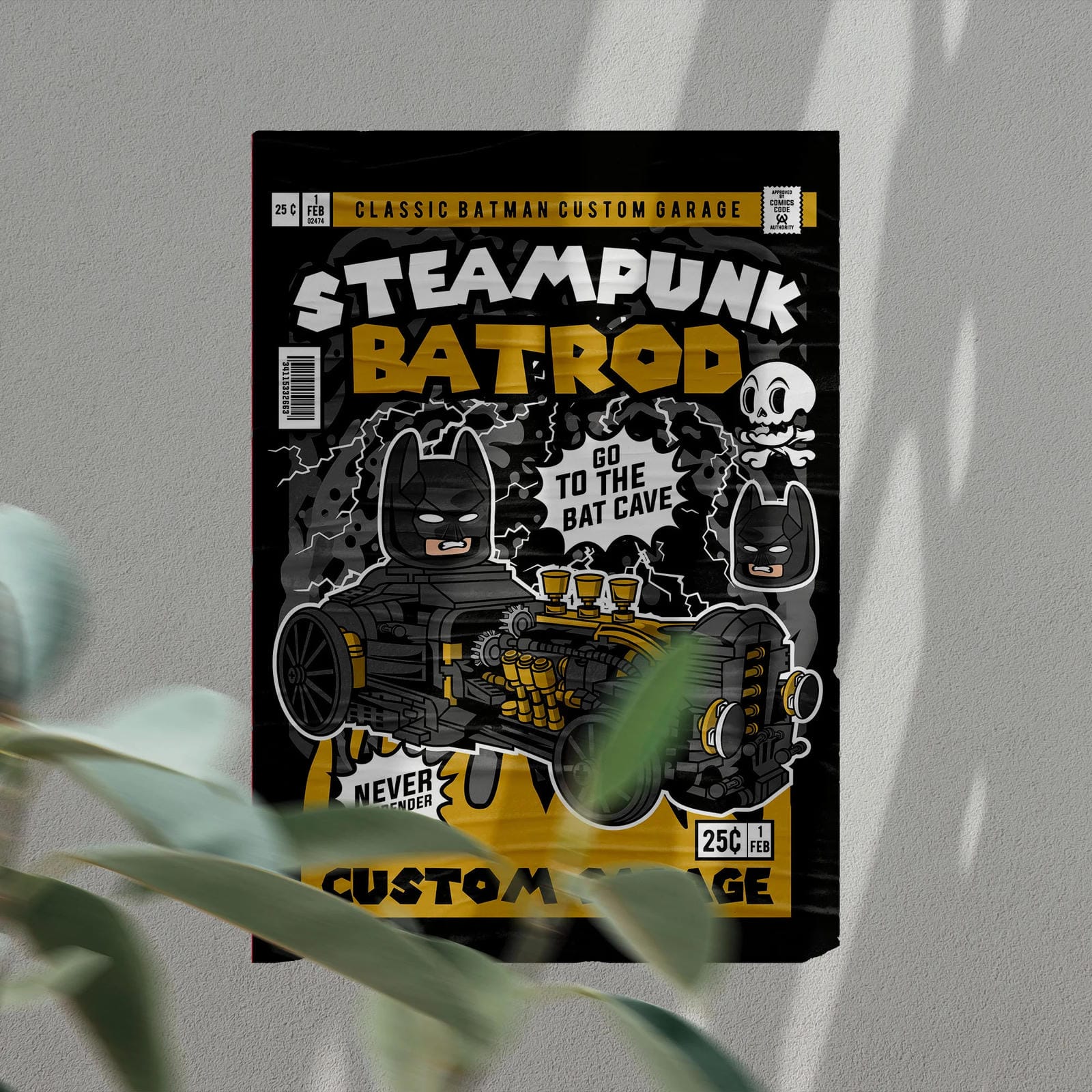 Steampunk Bat Rod Art Wall Decor – Retro Cartoon Comic Poster