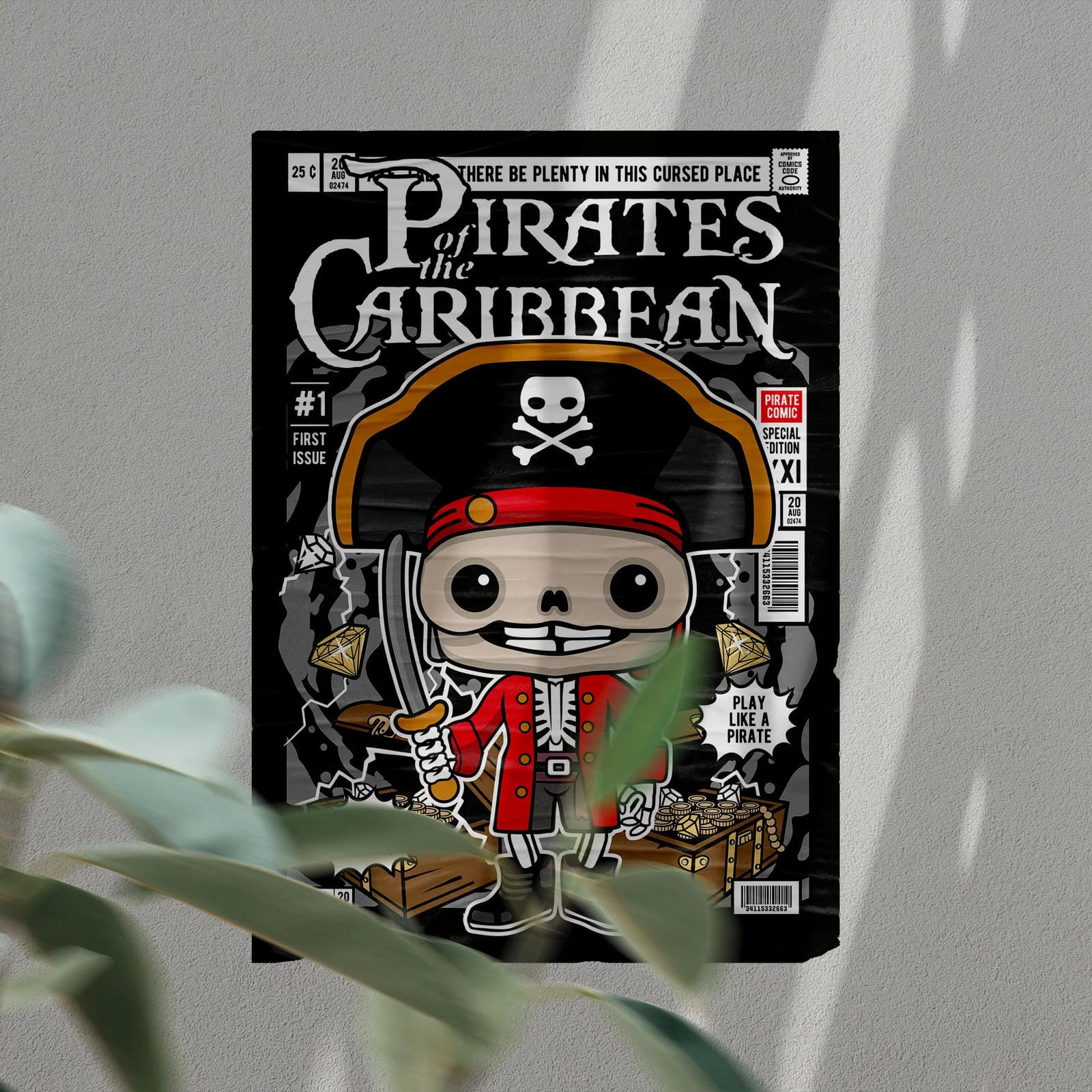 Jolly Roger Pirates of Caribbean  – Retro Cartoon Comic Poster