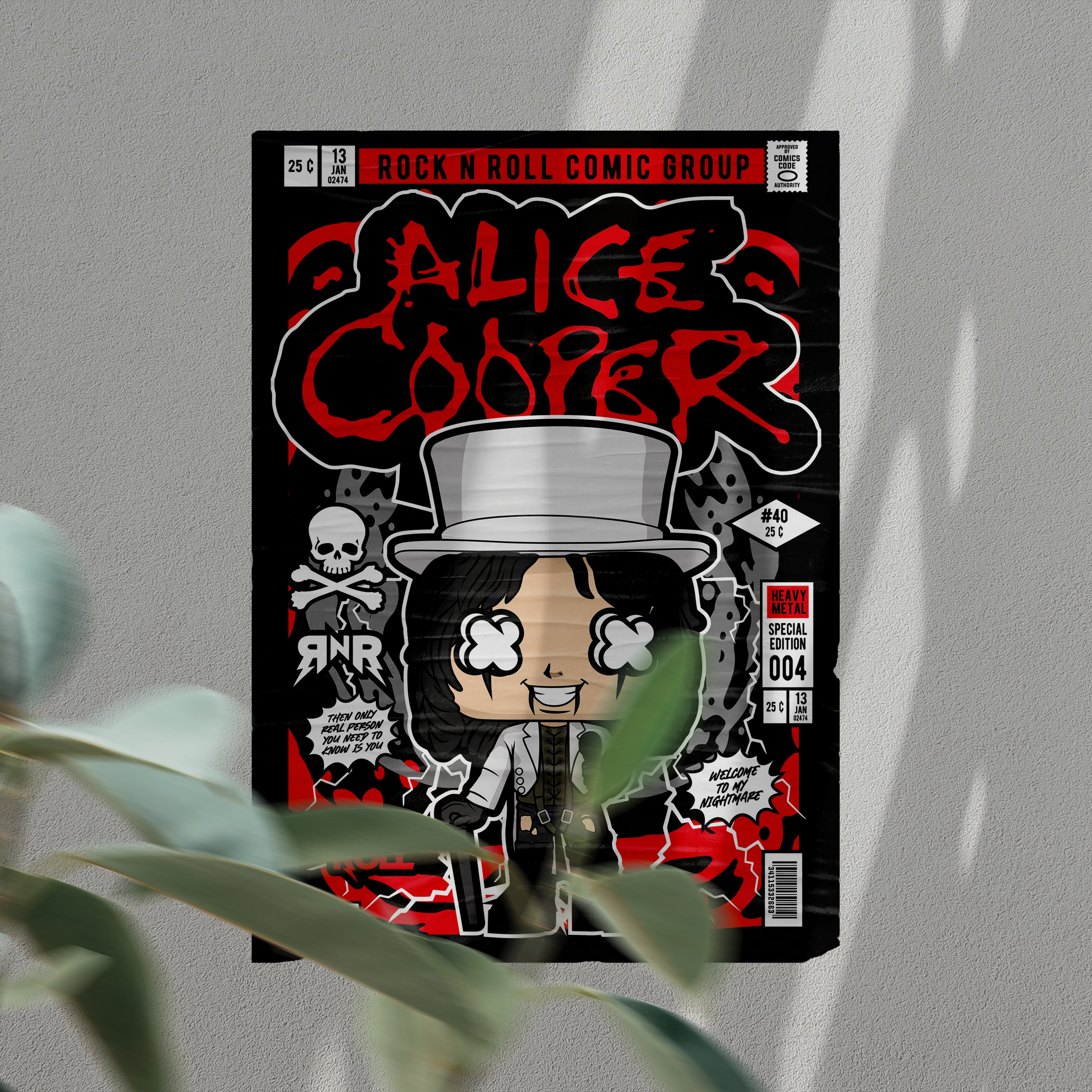 Alice Cooper Pop Art Wall Decor – Retro Cartoon Comic Poster