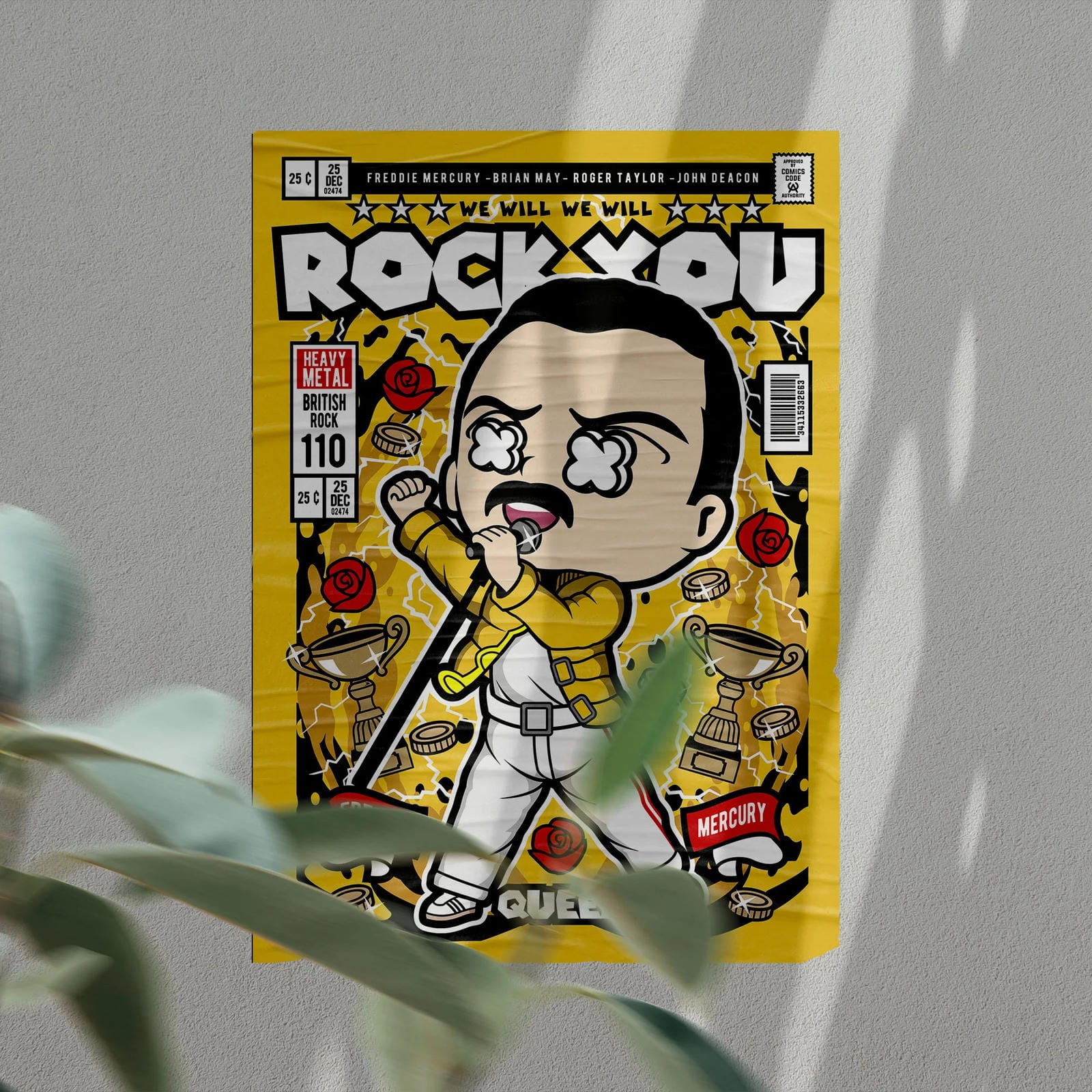 Freddy Mercury Rock You Art Wall Decor – Retro Cartoon Comic Poster