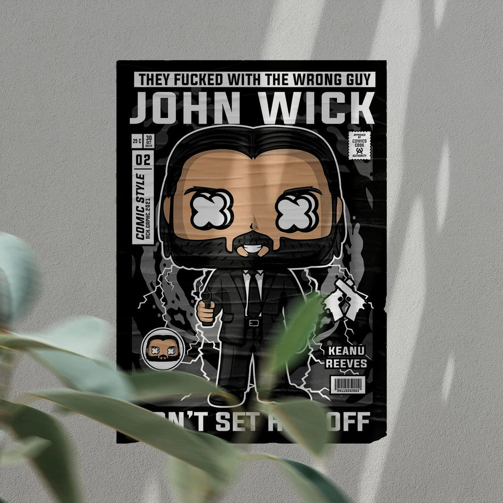 John Wick Art Wall Decor – Retro Cartoon Comic Poster