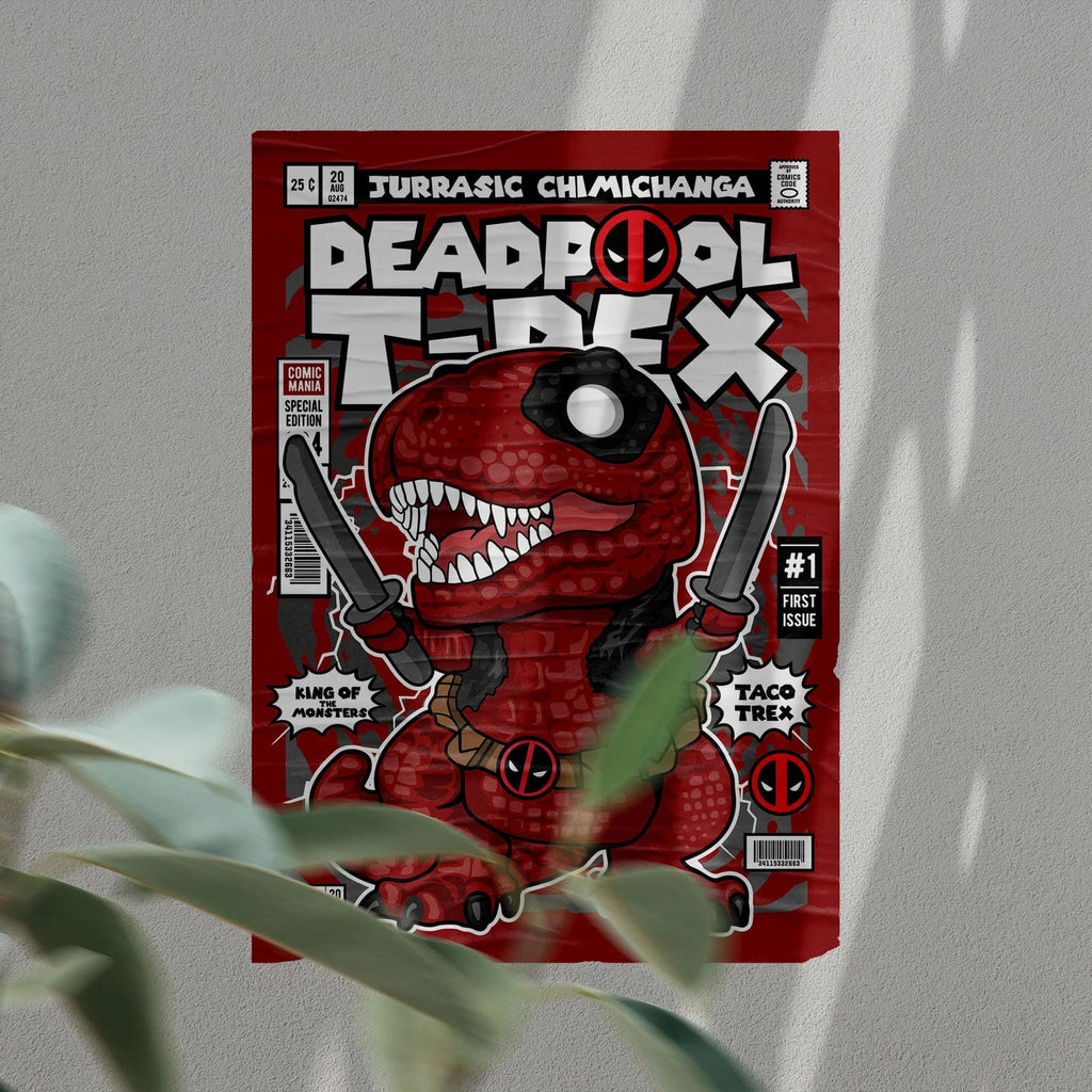 Deadpool Trex Art Wall Decor – Retro Cartoon Comic Poster