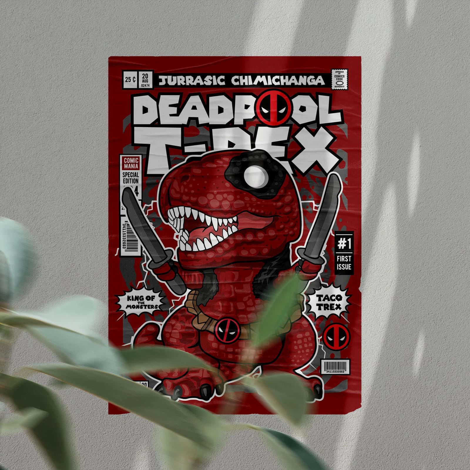 Deadpool Trex Art Wall Decor – Retro Cartoon Comic Poster