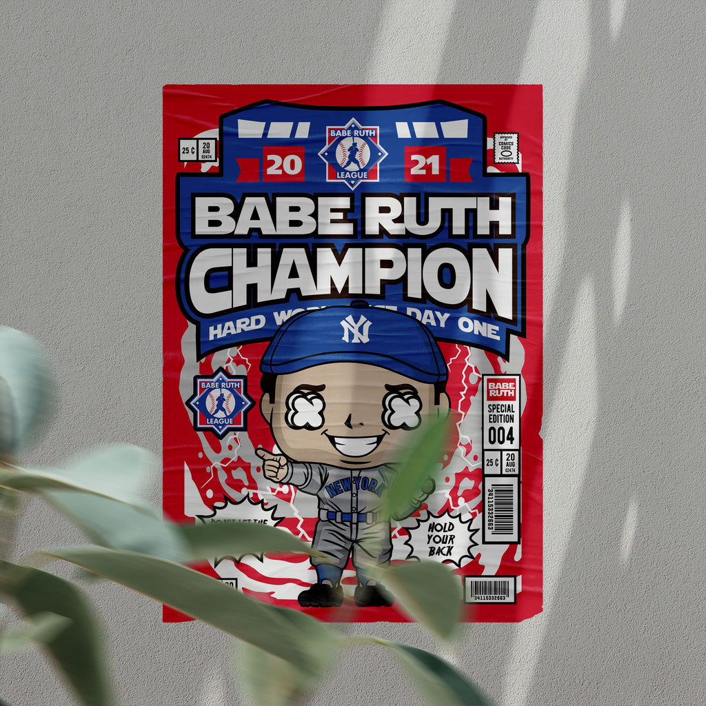 Babe Ruth Pop Art Wall Decor – Retro Cartoon Comic Poster