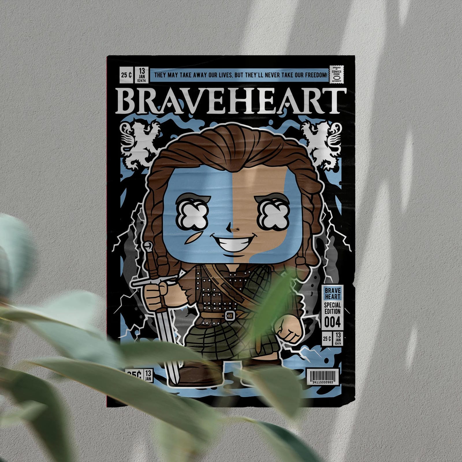 William Walace Brave Heart  – Retro Cartoon Comic Poster