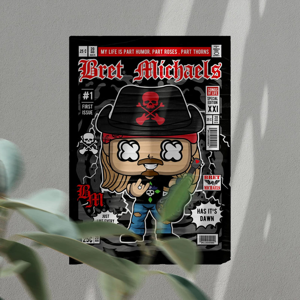 Bret Michaels Pop Art Wall Decor – Retro Cartoon Comic Poster