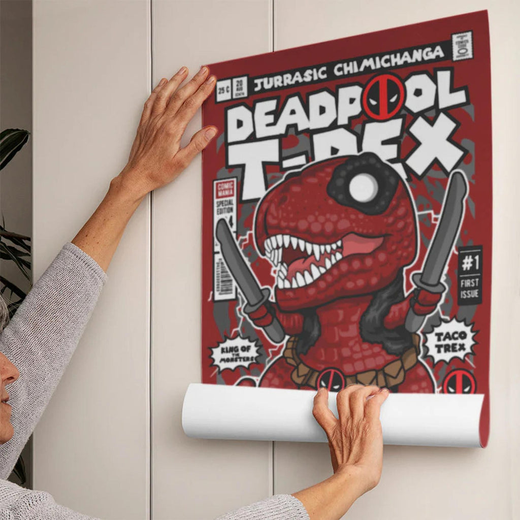 Deadpool Trex Art Wall Decor – Retro Cartoon Comic Poster