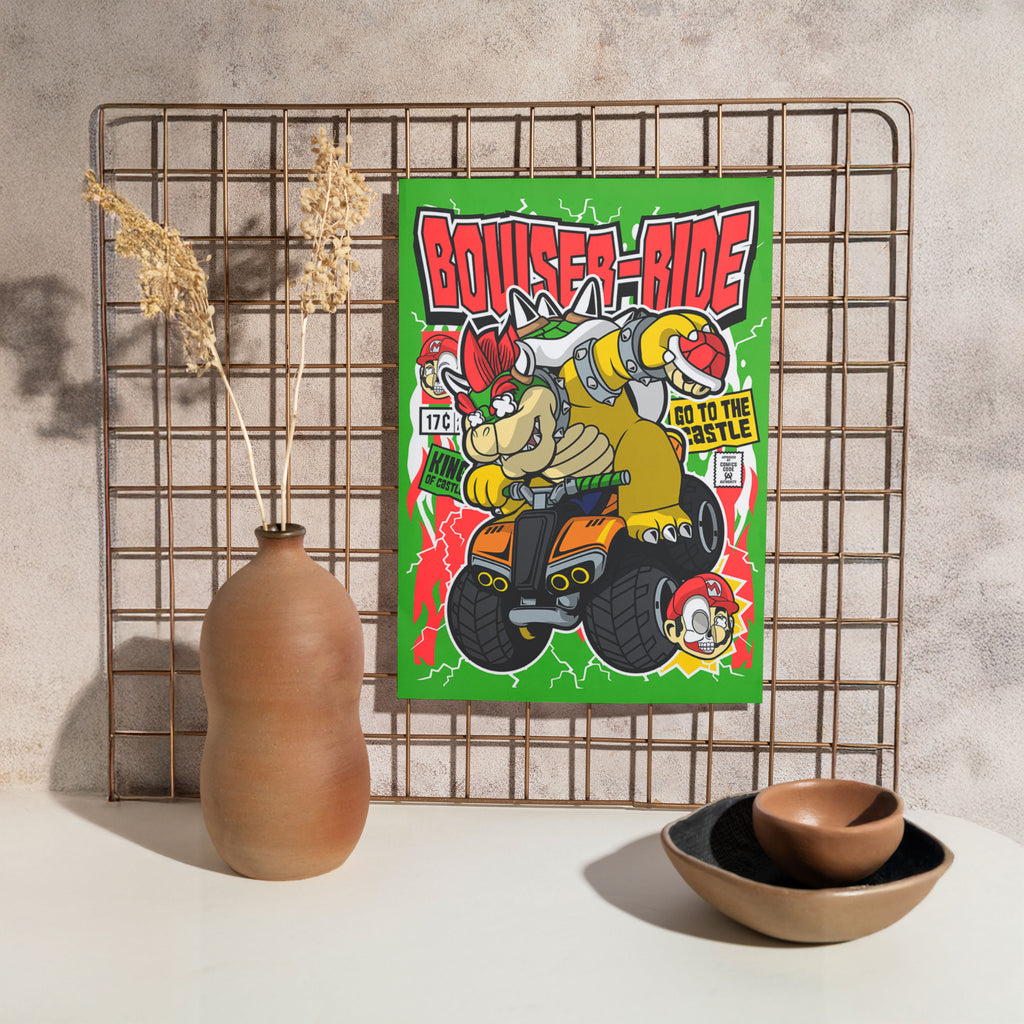 Bowser Ride Pop Art Wall Decor – Retro Cartoon Comic Poster