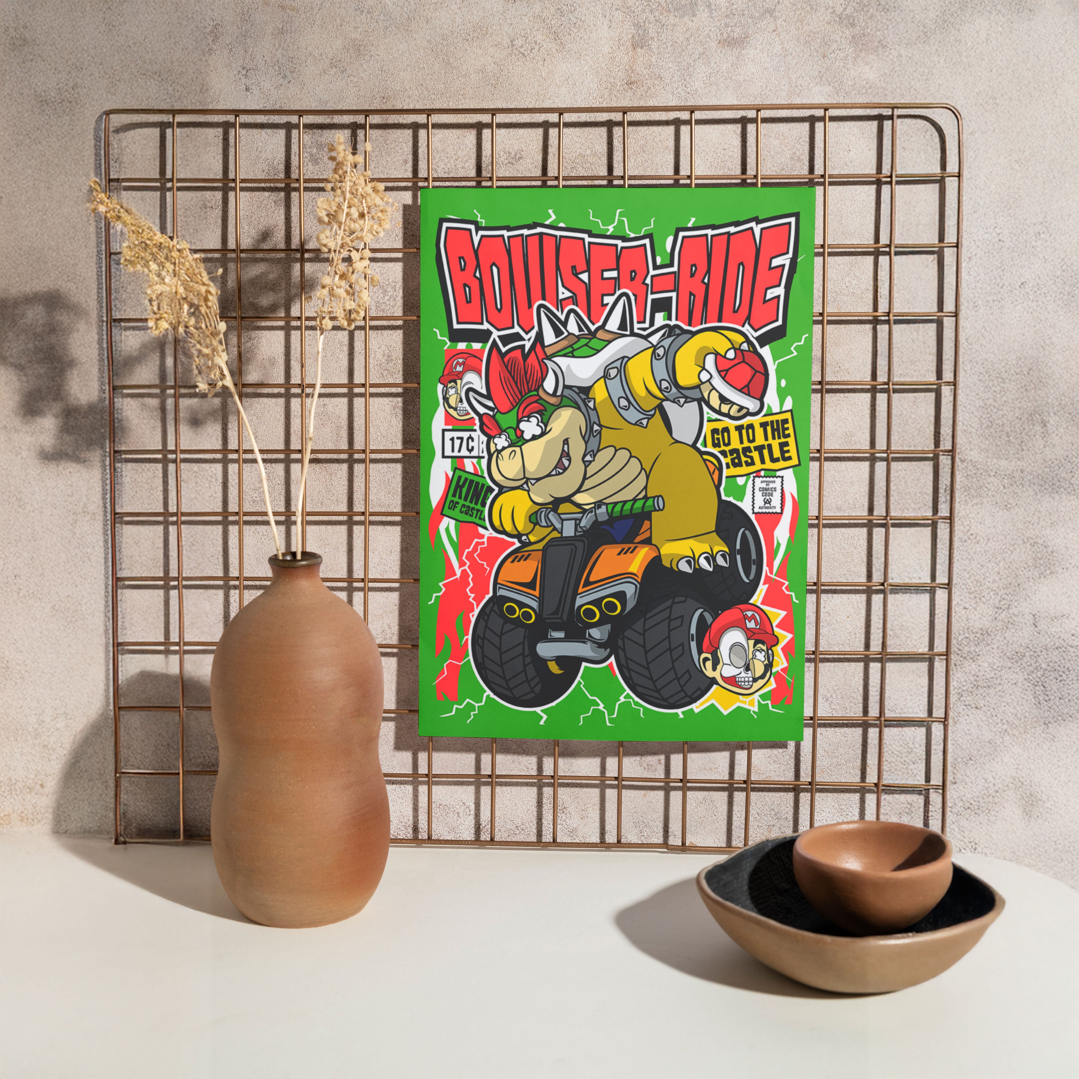 Bowser Ride Pop Art Wall Decor – Retro Cartoon Comic Poster