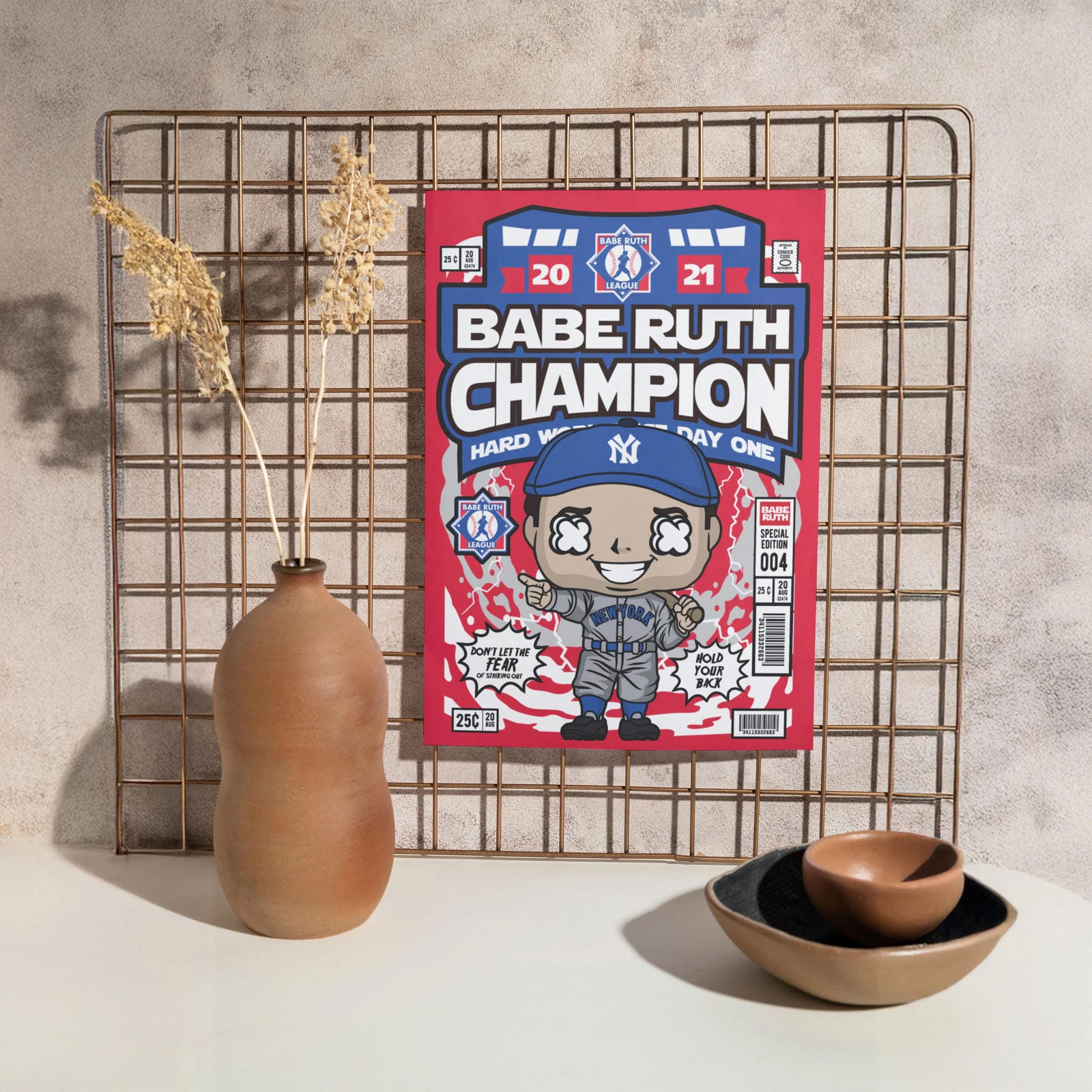 Babe Ruth Pop Art Wall Decor – Retro Cartoon Comic Poster