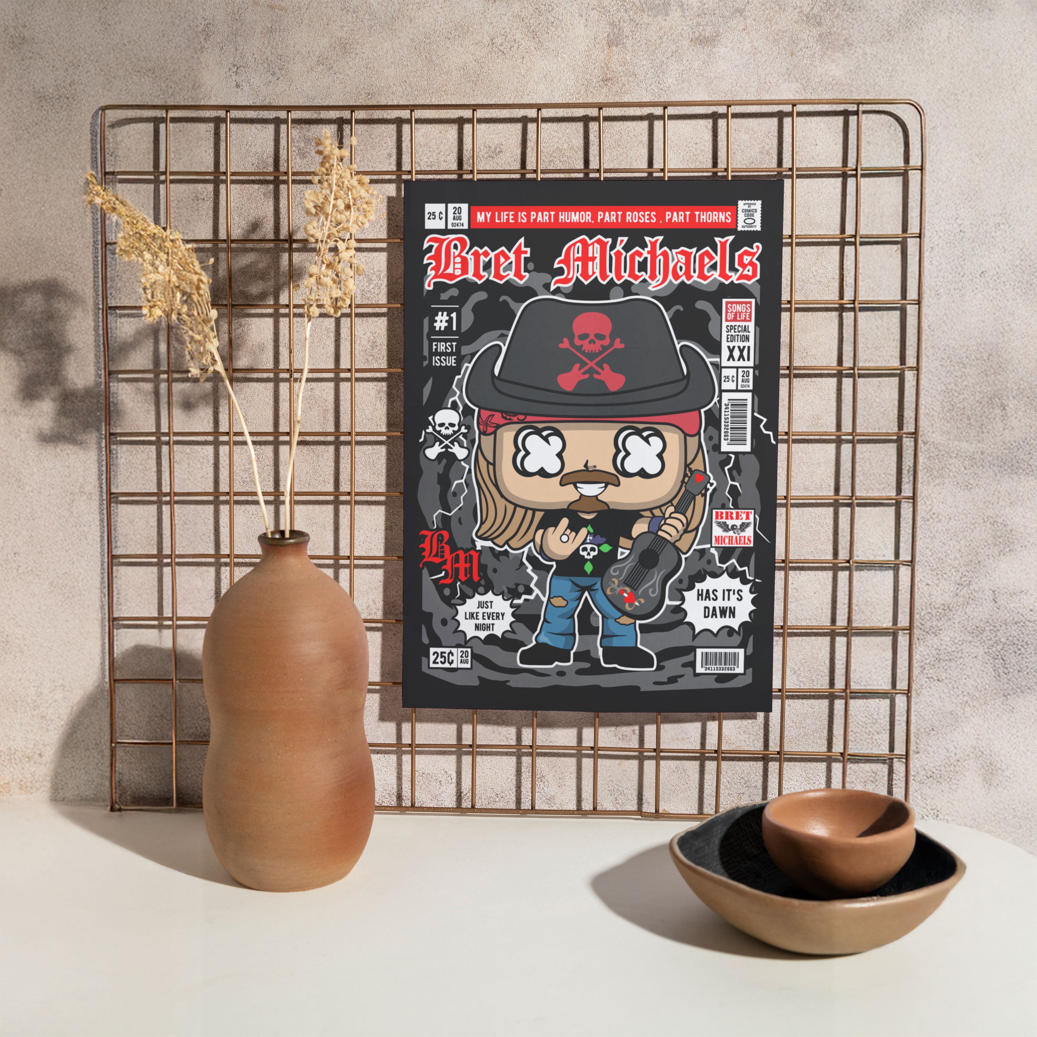 Bret Michaels Pop Art Wall Decor – Retro Cartoon Comic Poster