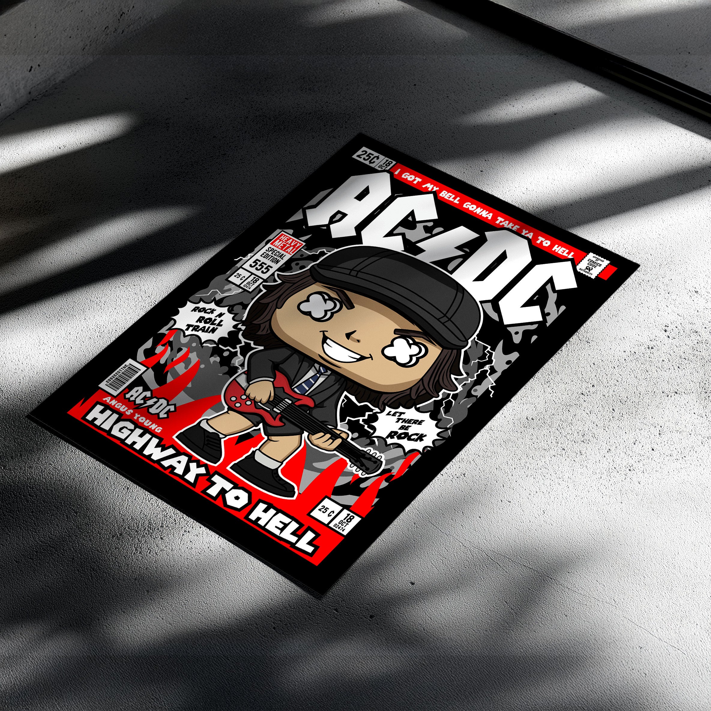 Angus Young AC/DC Pop Art Wall Decor – Retro Cartoon Comic Poster