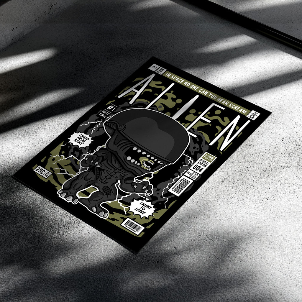 Alien Pop Art Wall Decor – Retro Cartoon Comic Poster