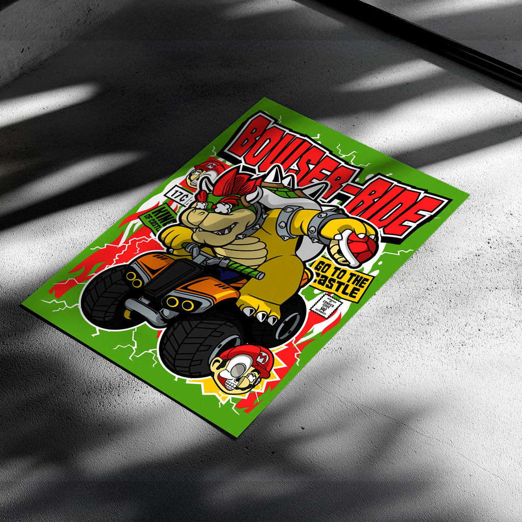 Bowser Ride Pop Art Wall Decor – Retro Cartoon Comic Poster